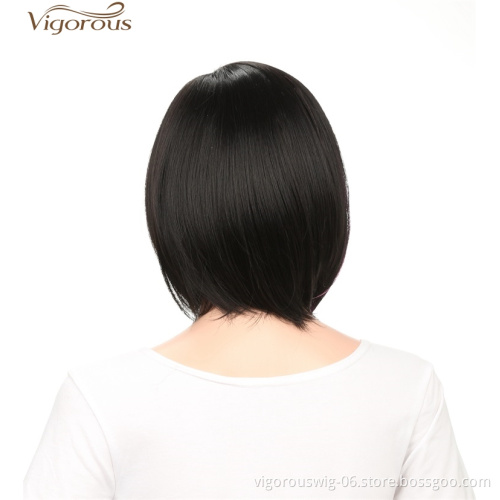Vigorous Black Mix Purple Silky Straight Wigs With Part Side Bangs For Women Synthetic Fiber Heat Resistant Glueless Hair Wigs